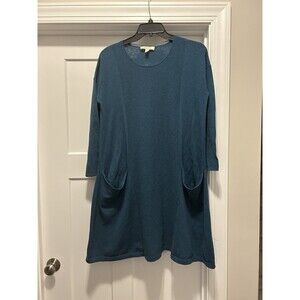 Seasalt Heartfelt Swing Dress Blue Green Deep Teal Organic Cotton Wool Size 12